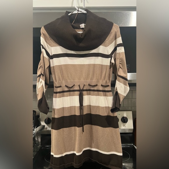 Pink Rose Brown and Cream Striped Sweater Dress - Picture 1 of 4